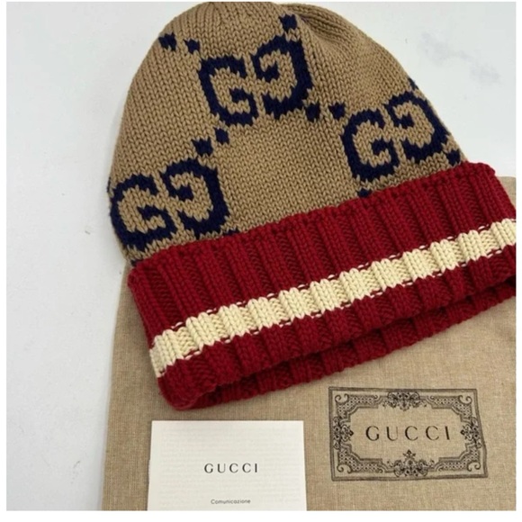 Gucci GG knit beanie hat size large fits like extra large made in Italy - Picture 2 of 5